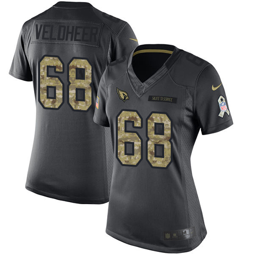 Women's Limited Jared Veldheer Nike Jersey Black - #68 2016 Salute to Service NFL Arizona Cardinals